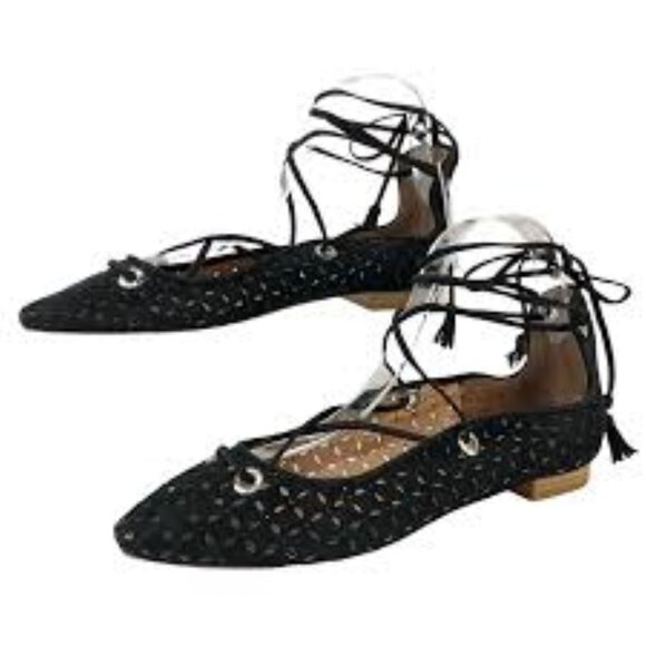 HALOGEN Perforated Suede Lasercut Lace Up Ballet Flats Shoes Size 9.5 Dark Blue - Picture 2 of 9